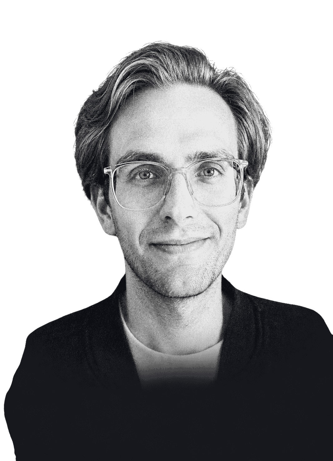 Black-and-white portrait of Sebastian Roehl